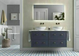 Ensemble meuble RENOIR night blue + plan double vasque blanc - 54x46x120cm - Gedimat.fr