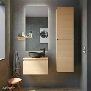 Ensemble meuble MOMENT frêne 1 tiroir + plan vasque - 45x60x36cm - Gedimat.fr