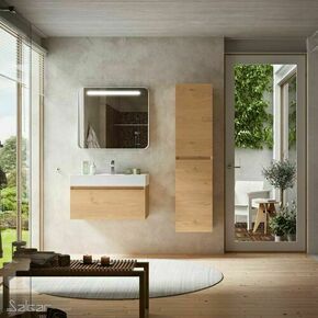 Ensemble meuble MOMENT chêne naturel 1 tiroir + plan vasque - 45x80x36cm - Gedimat.fr