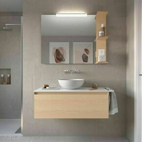 Ensemble meuble MOMENT frêne 1 tiroir + plan vasque - 45x100x36cm - Gedimat.fr