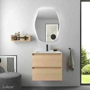 Ensemble meuble MOMENT frêne 2 tiroirs + plan vasque IBERIA - 45x60x54cm - Gedimat.fr