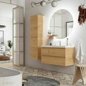 Ensemble meuble MOMENT chêne naturel 2 tiroirs + plan vasque IBERIA - 45x100x54cm - Gedimat.fr