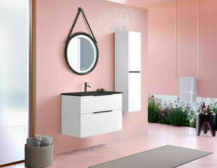 Ensemble meuble ESTATE blanc brillant + plan vasqie rsine noire - 45x60x80cm - Gedimat.fr