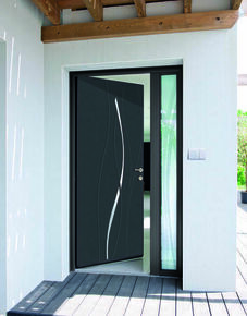 Porte d'entre aluminiun INDIS gris 7016 satin dcors gravs gauche poussant - 215x90cm - Gedimat.fr