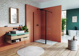 Porte de douche pivotante WALK-IN EASY 180 verre 8mm transparent avec profils noirs - Haut.200cm - Gedimat.fr