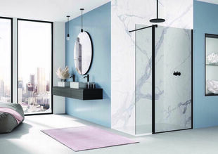 Porte de douche pivotante WALK-IN EASY 180 verre 8mm gris avec profils noirs - Haut.200cm - Gedimat.fr