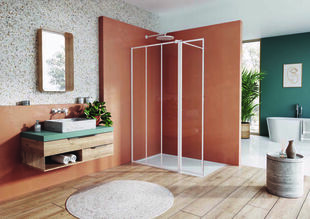 Porte de douche pivotante WALK-IN EASY 180 verre 8mm LOFT 72 avec profils blancs - Haut.200cm - Gedimat.fr