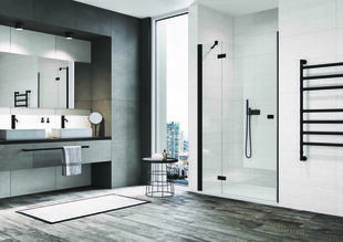 Porte de douche pivotante et fixe ANNEA verre 6mm transparent avec profils noirs ouverture gauche - 200x100cm - Gedimat.fr