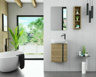 Porte-papier toilette style industriel en raccords de plomberie et tablette  en bois de chêne