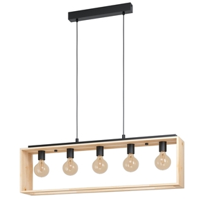 Suspension FAMBOROUGH E27 5 x 40W- noir et bois - Gedimat.fr