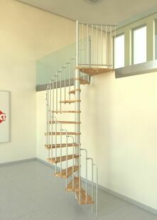 Escalier hlicoidal PARIS acier blanc marches htre verni - 140 cm - Gedimat.fr