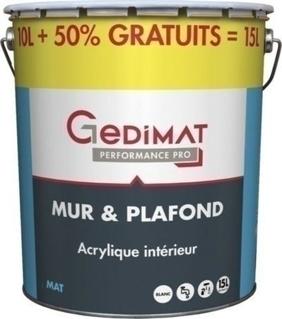 Peinture chantier GEDIMAT acrylique pot de 10L + 50% gratuit ton mat - Gedimat.fr