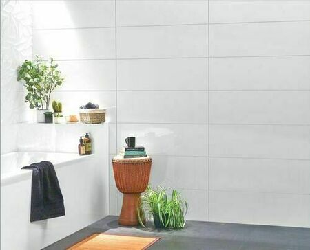 Carrelage pour mur en faïence brillante rectifiée BlancHE Coloris Blanc Long.90cm larg.30cm Ép.10,50mm - Gedimat.fr