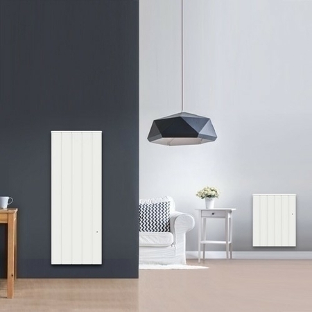 Radiateur Connecté à inertie réfractite MANON modèle Vertical coloris Blanc 1500W CHAUFELEC - Gedimat.fr