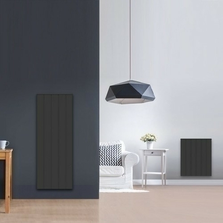 Radiateur Connecté à inertie réfractite MANON modèle Vertical coloris Gris 1500W CHAUFELEC - Gedimat.fr