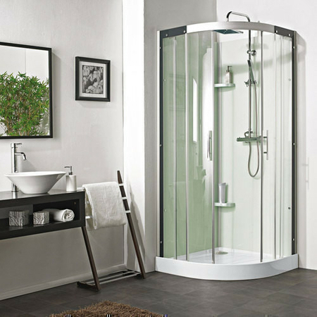Cabine 1/4 rond non hydro JADE portes coulissantes haut.2,21m long.90cm acier - Gedimat.fr
