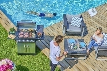 Barbecue gaz 4 brûleurs + 1 brûleur latéral PERTH Inox - Gedimat.fr