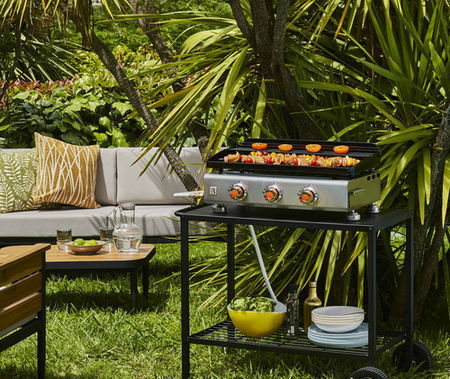 Plancha gaz munie de 3 brûleurs avec plaque de cuisson en fonte émaillé SILVIA II G - Gedimat.fr