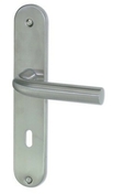 Ensemble de poignes de porte ECUME sur plaque en inox mat avec trou de cylindre - Quincaillerie de portes - Quincaillerie - GEDIMAT