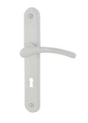 Ensemble de poignes de porte CLUSES sur plaque en aluminium acier blanc avec trou de serrure - Quincaillerie de portes - Menuiserie & Amnagement - GEDIMAT