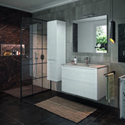 Ensemble meuble SUCCES blanc 2 tiroirs + plan vasque en synthèse taupe - 90x60,8x46cm - Meubles de salles de bains - Salle de Bains & Sanitaire - GEDIMAT