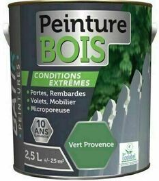 Peinture bois colabel Batir vert provence - pot de 2,5l - Peintures bois microporeuse - Peinture & Droguerie - GEDIMAT
