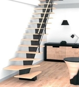 Escalier 1/4 tournant gauche GOMERA avec limon central et marches hêtre - 2.85m - sans rampe - Escaliers - Menuiserie & Aménagement - GEDIMAT