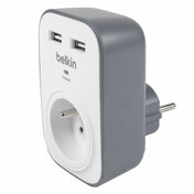 Adaptateur parafoudre 1 prise 2P+T 16A avec 2 USB 2.4A blanc/gris - Fils - Cbles - Electricit & Eclairage - GEDIMAT