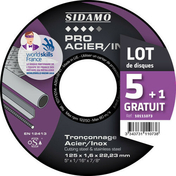 Lot de 5 disques  trononner PRO ACIER INOX + 1 disque offert SIDAMO - Consommables et Accessoires - Outillage - GEDIMAT