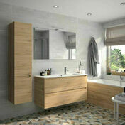 Ensemble meuble STORY chêne san remo + plan vasque blanc - 60x32x46cm - Meubles de salles de bains - Salle de Bains & Sanitaire - GEDIMAT