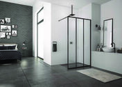 Paroi de douche fixe EASY verre 8mm dcor LOFT 72 avec profils noirs mats - 200x140cm - Portes - Parois de douche - Salle de Bains & Sanitaire - GEDIMAT
