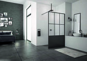 Paroi de douche fixe EASY verre 8mm dcor LOFT 76 avec profils noirs mats - 200x140cm - Salle de bains noir et blanc - Tendances Noir et Blanc - Gedimat.fr
