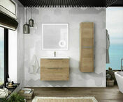 Ensemble meuble ESTATE chêne naturel + plan vasque céramique blanche - 45x60x60cm - Meubles de salles de bains - Salle de Bains & Sanitaire - GEDIMAT