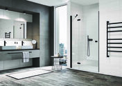 Porte de douche pivotante et fixe ANNEA verre 6mm transparent avec profils noirs ouverture gauche - 200x120cm - Portes - Parois de douche - Salle de Bains & Sanitaire - GEDIMAT