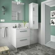 Ensemble meuble LYRIC blanc brillant + plan vasque cramique blanche et pieds - 80x87x46cm - Meubles de salles de bains - Salle de Bains & Sanitaire - GEDIMAT