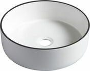 Vasque  poser ronde ANITA blanc liser noir - D37cm haut.12cm - Salle de bains Noir et Blanc - Tendances Noir et Blanc - Gedimat.fr