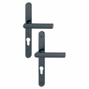 Ensemble de poignes pour portes fentres avec plaque troite HAMBURG alu noir mat cl I 68-77mm - Quincaillerie de portes - Menuiserie & Amnagement - GEDIMAT